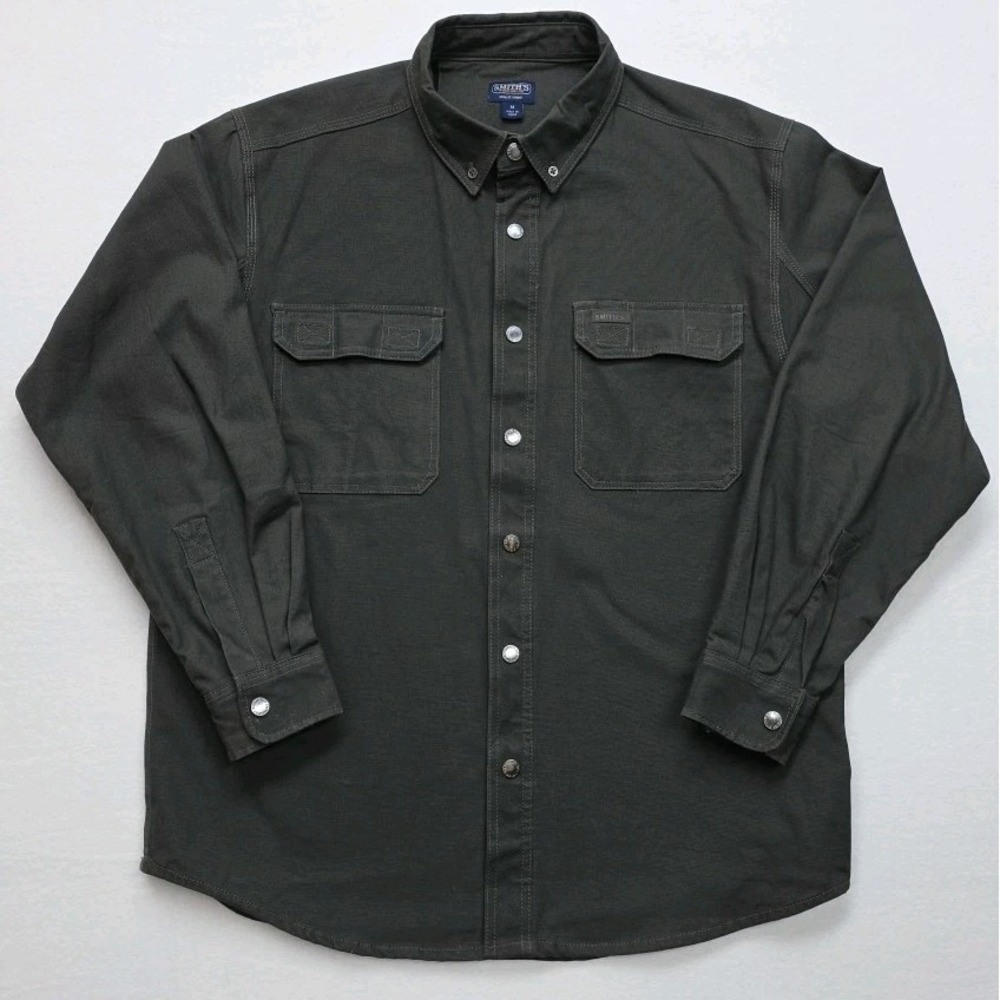 Smith's Workwear Shirt Mens M Grey Flannel Lined Snap Canvas EUC